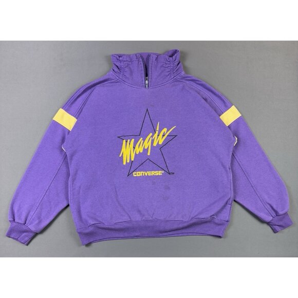 Rare Vintage Converse Magic Johnson Purple Yellow Sweater Lakers Zip Neck Medium - Picture 1 of 16